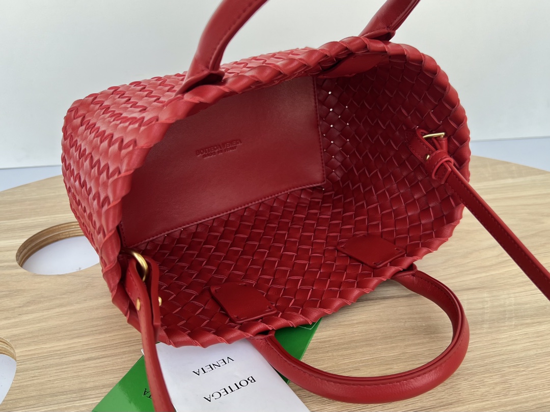 Mini Cabat Intreccio Leather Tote Red